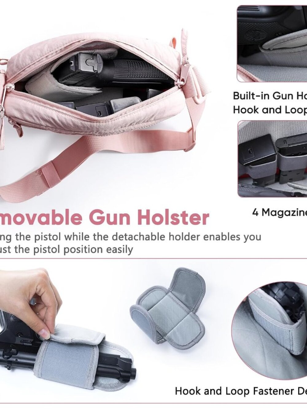 Soft Pistol Case for Women, Waist & Crossbody Concealed Carry Purse Gun Bag with - Picture 4 of 6
